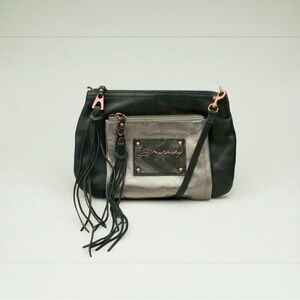 B. Makowsky Black and Silver Leather Crossbody Bag-Retail $125